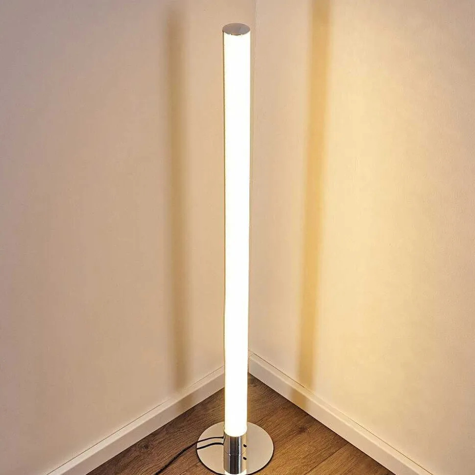 Lampadaire Flaut Led Chrome, 1 Lumiere, Telecommandes, Changeur De Couleurs