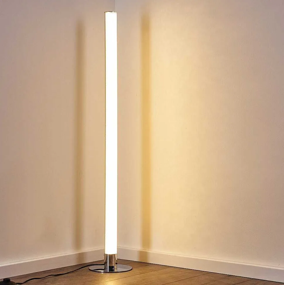 Lampadaire Flaut Led Chrome, 1 Lumiere, Telecommandes, Changeur De Couleurs