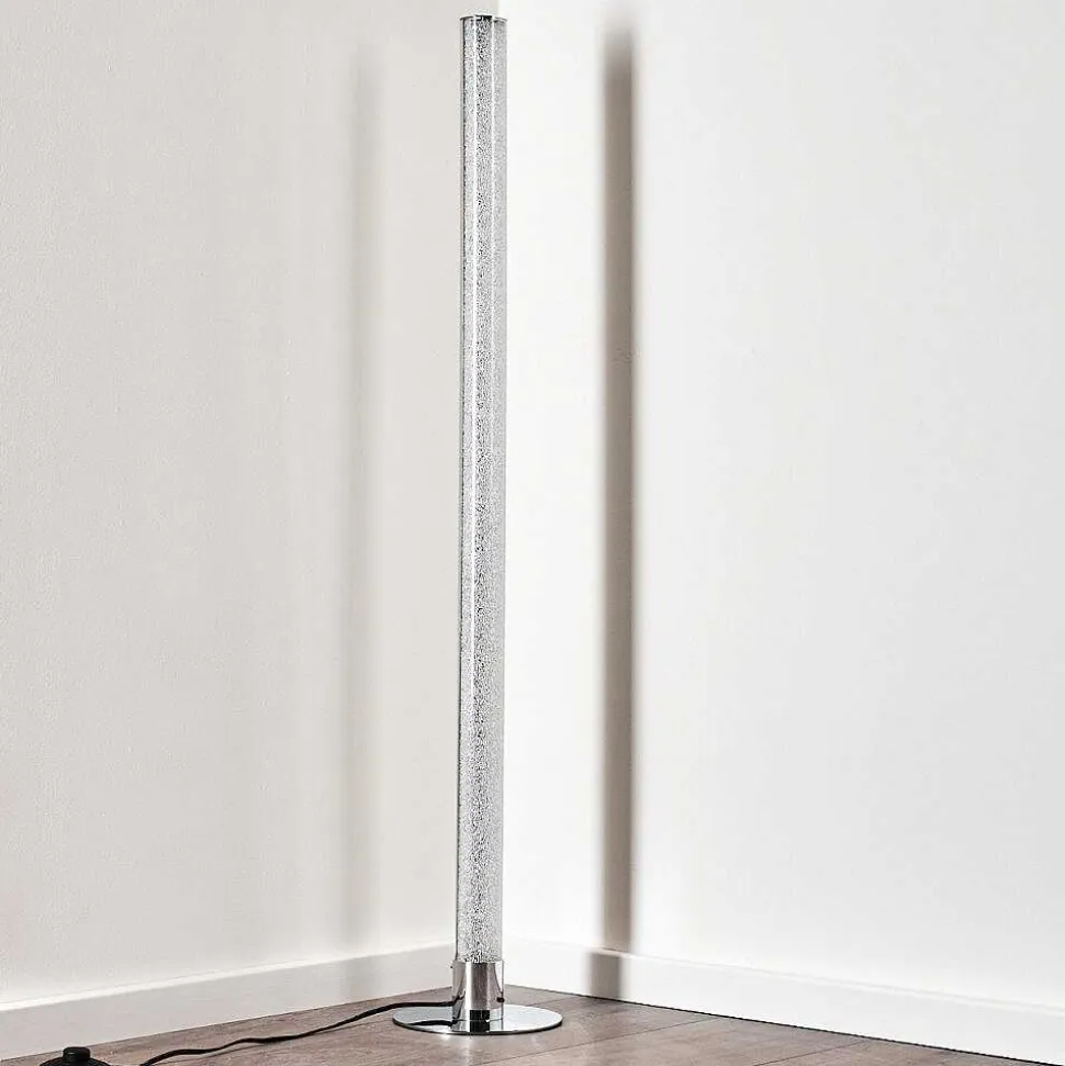 Lampadaire Flaut Led Chrome, 1 Lumiere, Telecommandes, Changeur De Couleurs