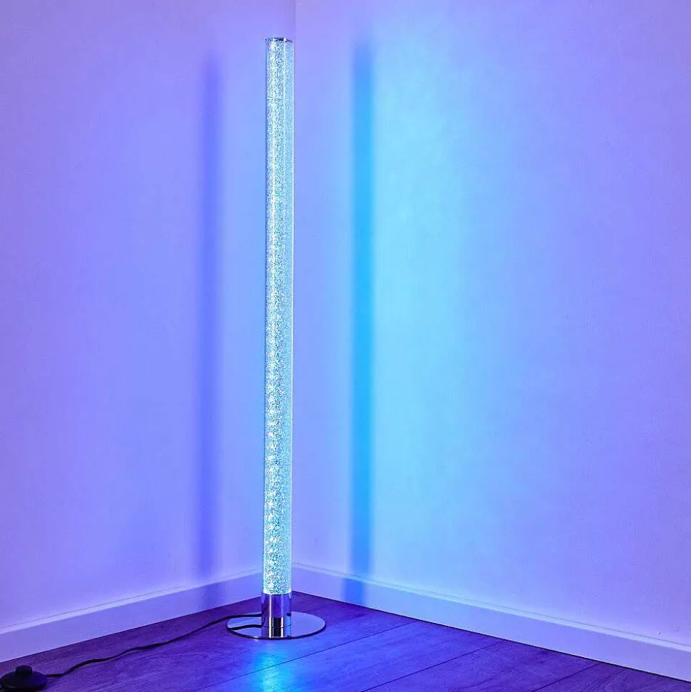 Lampadaire Flaut Led Chrome, 1 Lumiere, Telecommandes, Changeur De Couleurs