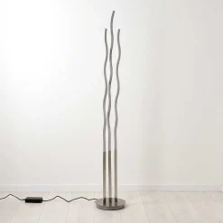 Lampadaire Gamsen Led Nickel Mat, 3 Lumieres, Telecommandes, Changeur De Couleurs