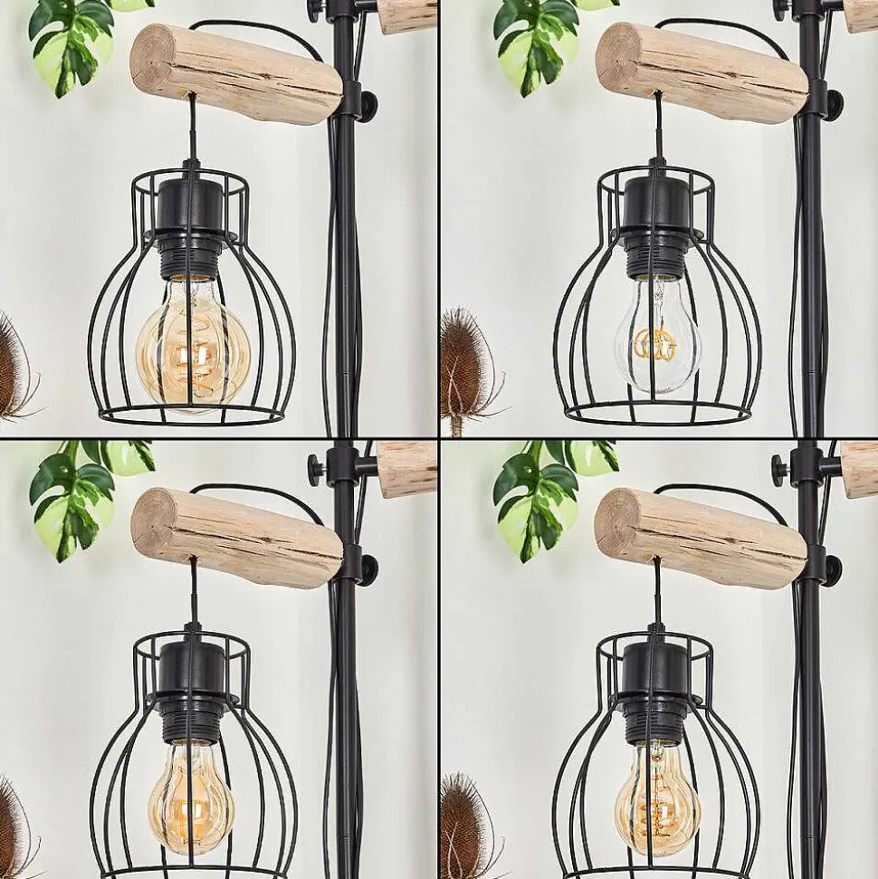 Lampadaire Gondo Bois Clair, Noir, 2 Lumieres