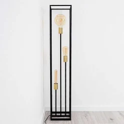 Lampadaire Ibusuki Or, Laiton, Noir, 3 Lumieres