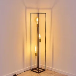Lampadaire Ibusuki Or, Laiton, Noir, 3 Lumieres