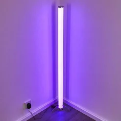 Lampadaire Led Rgb Globo Rocky Argente, 1 Lumiere, Telecommandes, Changeur De Couleurs