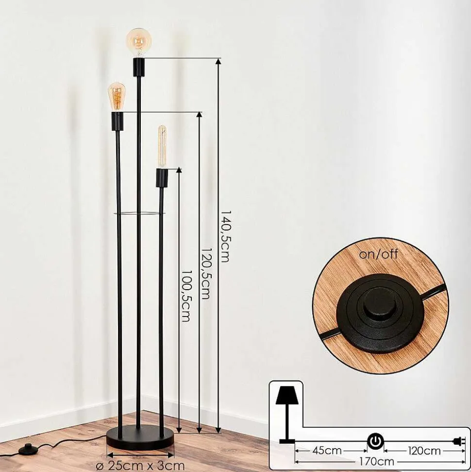 Lampadaire Maiford Noir, 3 Lumieres