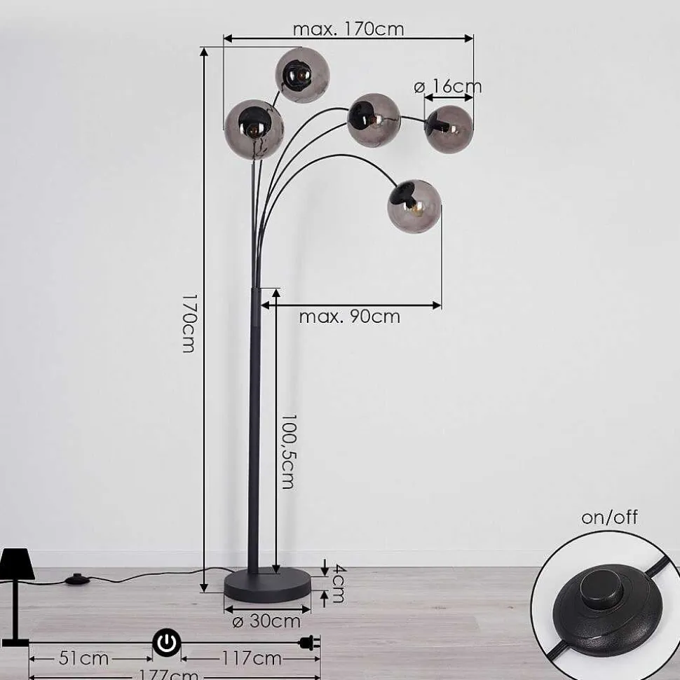 Lampadaire Mesas Anthracite, 5 Lumieres