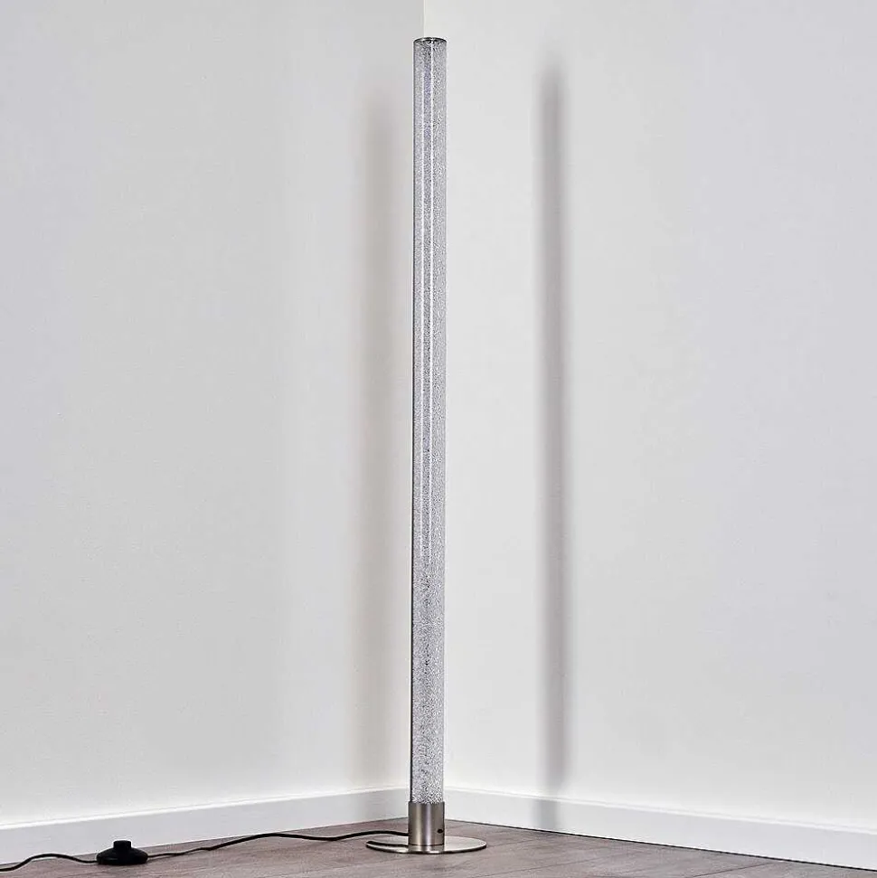 Lampadaire Pipe Led Nickel Mat, 1 Lumiere, Telecommandes, Changeur De Couleurs