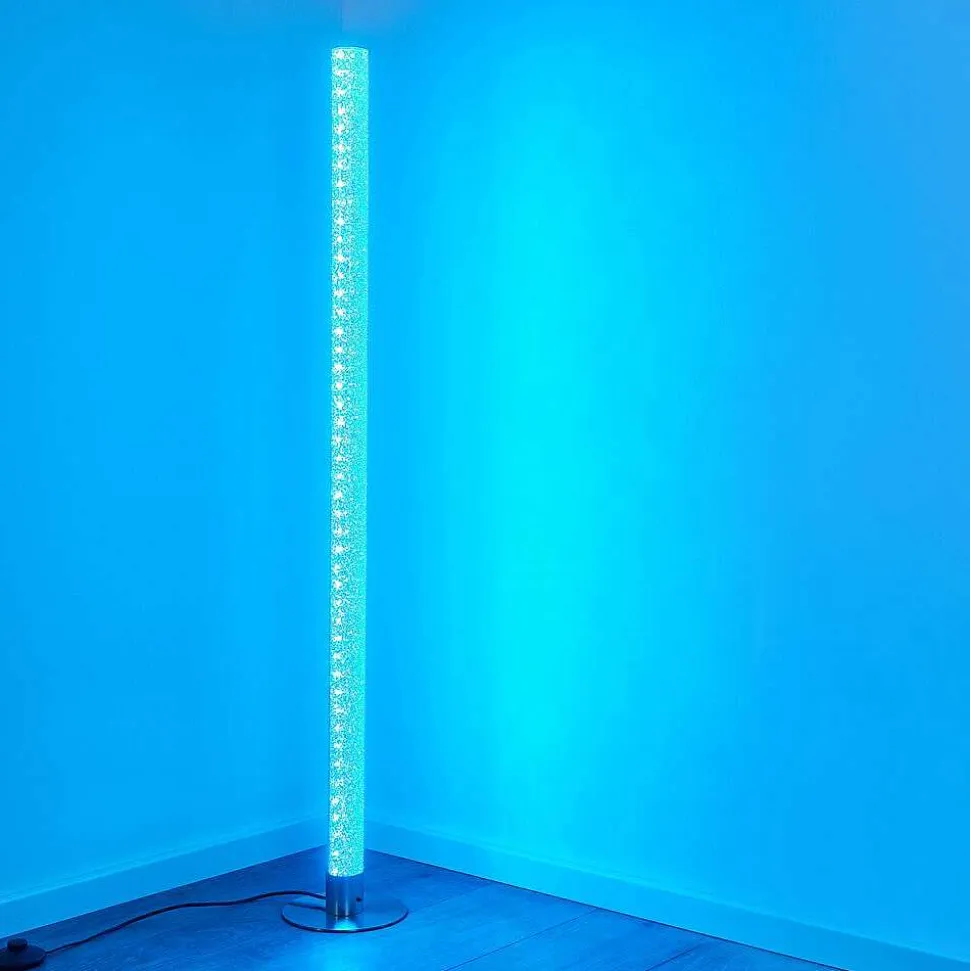 Lampadaire Pipe Led Nickel Mat, 1 Lumiere, Telecommandes, Changeur De Couleurs
