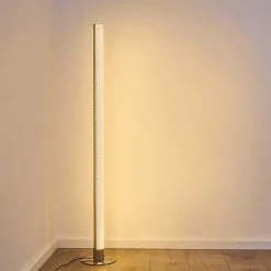 Lampadaire Pipe Led Nickel Mat, 1 Lumiere, Telecommandes, Changeur De Couleurs