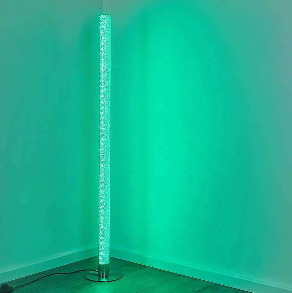 Lampadaire Pipe Led Nickel Mat, 1 Lumiere, Telecommandes, Changeur De Couleurs