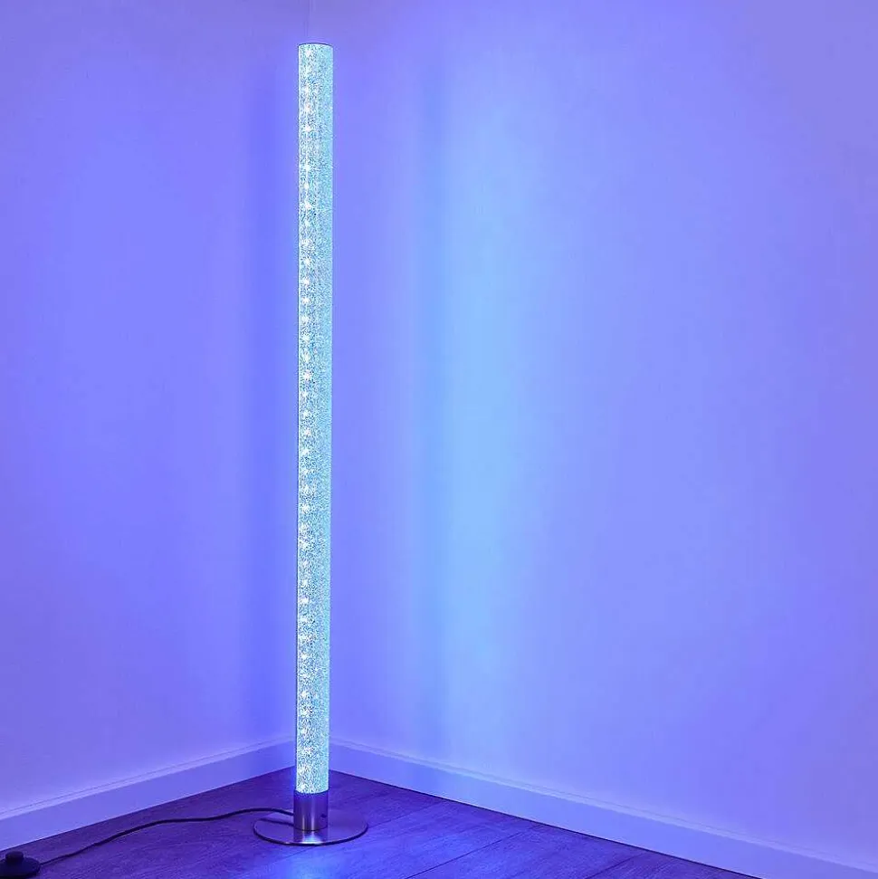 Lampadaire Pipe Led Nickel Mat, 1 Lumiere, Telecommandes, Changeur De Couleurs