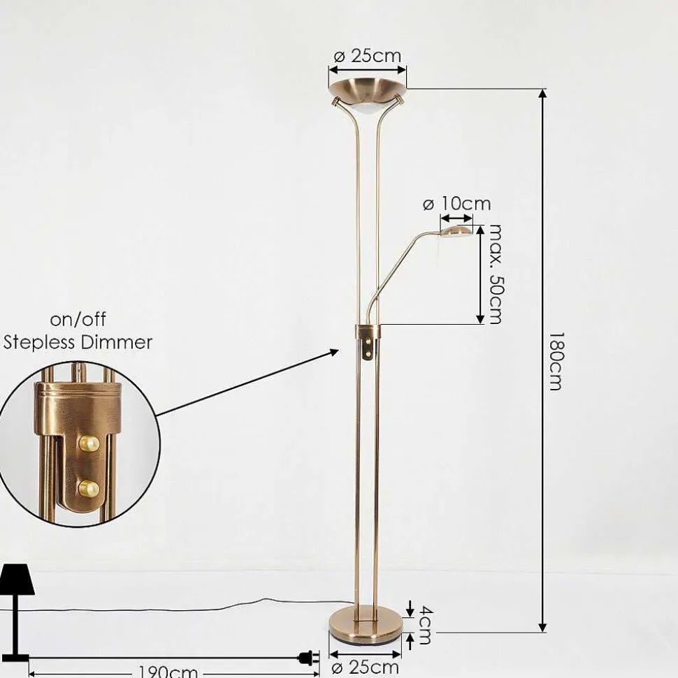 Lampadaire Rom Led Laiton, 2 Lumieres