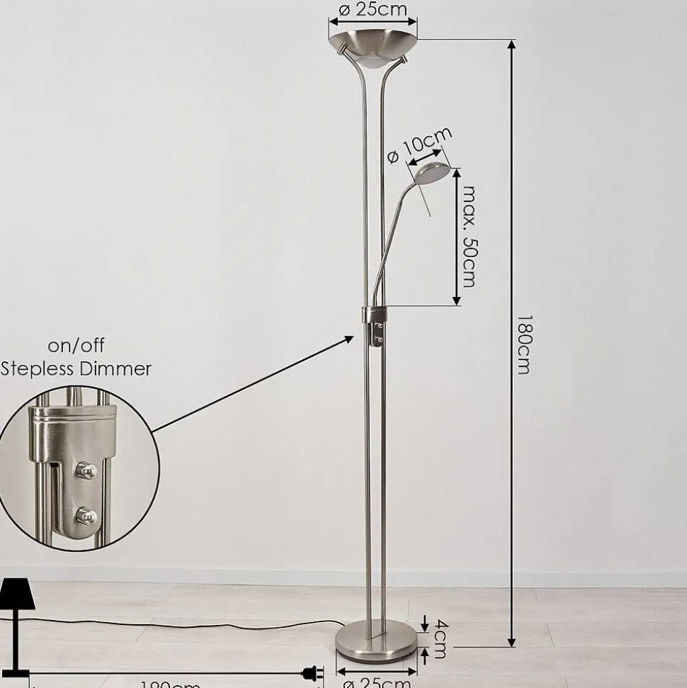 Lampadaire Rom Led Nickel Mat, 2 Lumieres