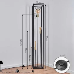 Lampadaire Woden Laiton, Noir, 3 Lumieres