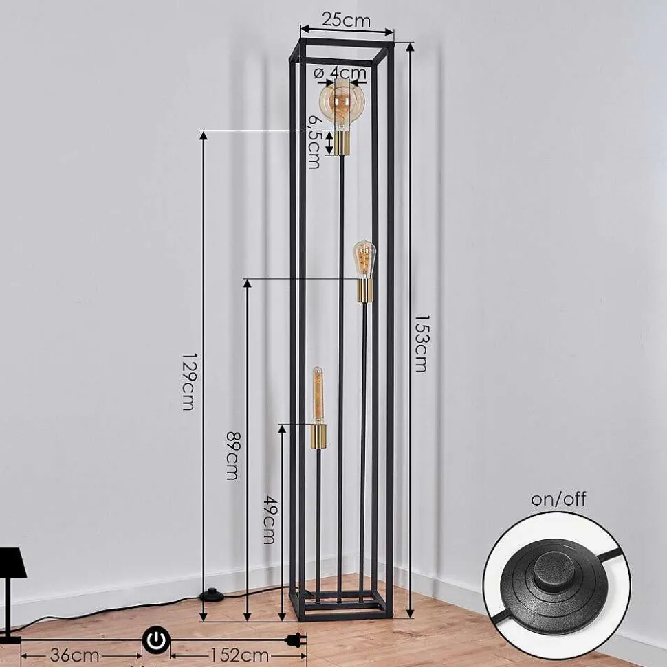 Lampadaire Woden Laiton, Noir, 3 Lumieres