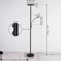 Lampadaire Wonsbek Led Noir, 2 Lumieres