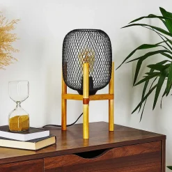 Lampe De Table Ateponta Bois Clair, Noir, 1 Lumiere