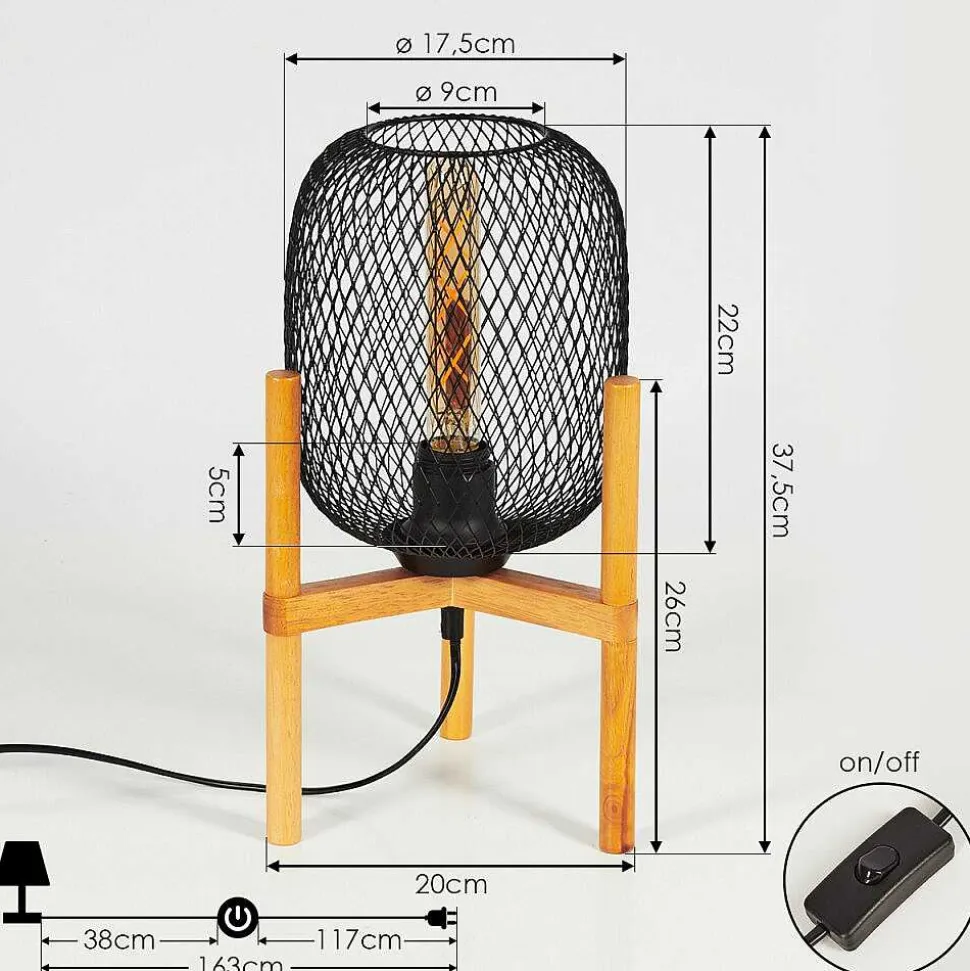 Lampe De Table Ateponta Bois Clair, Noir, 1 Lumiere