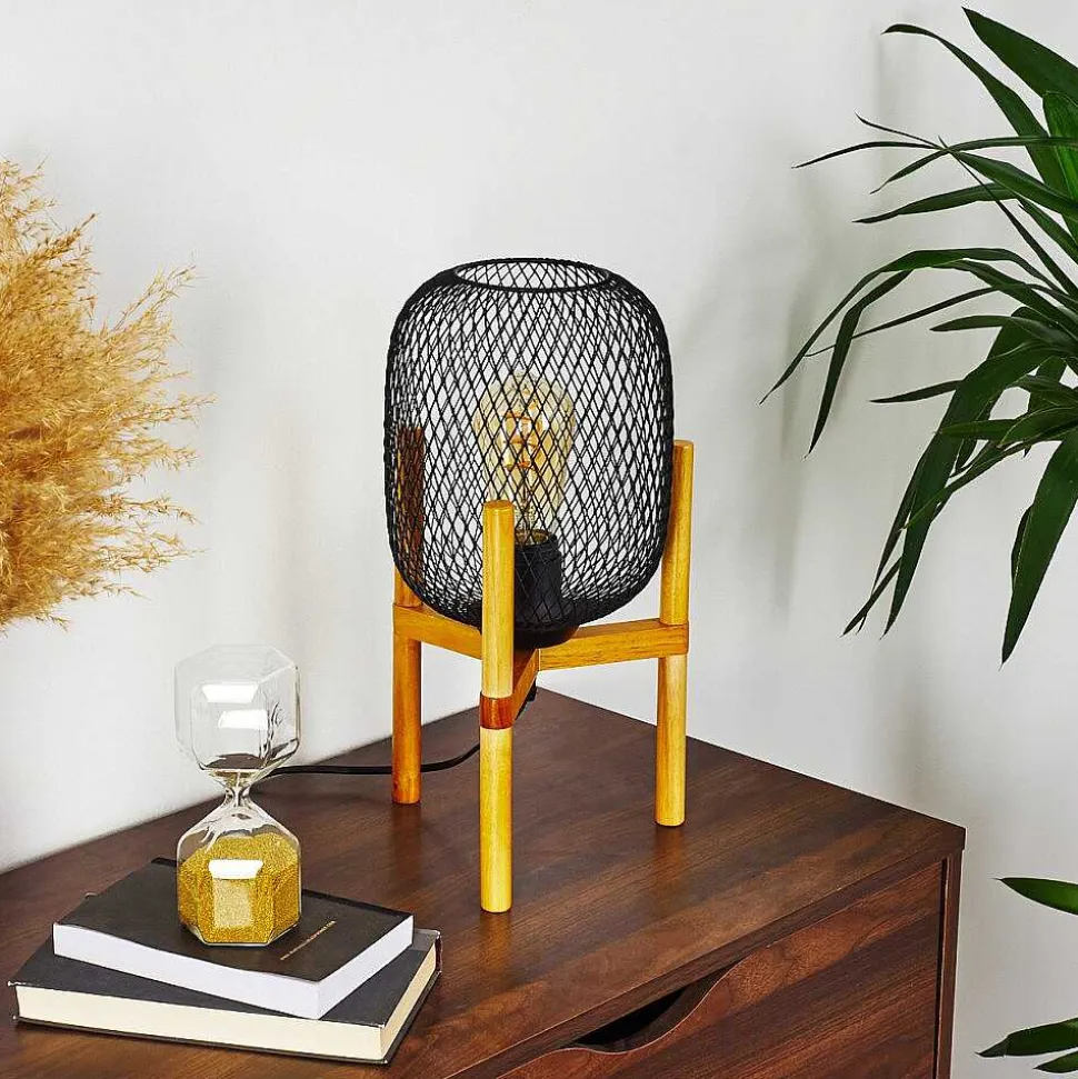 Lampe De Table Ateponta Bois Clair, Noir, 1 Lumiere