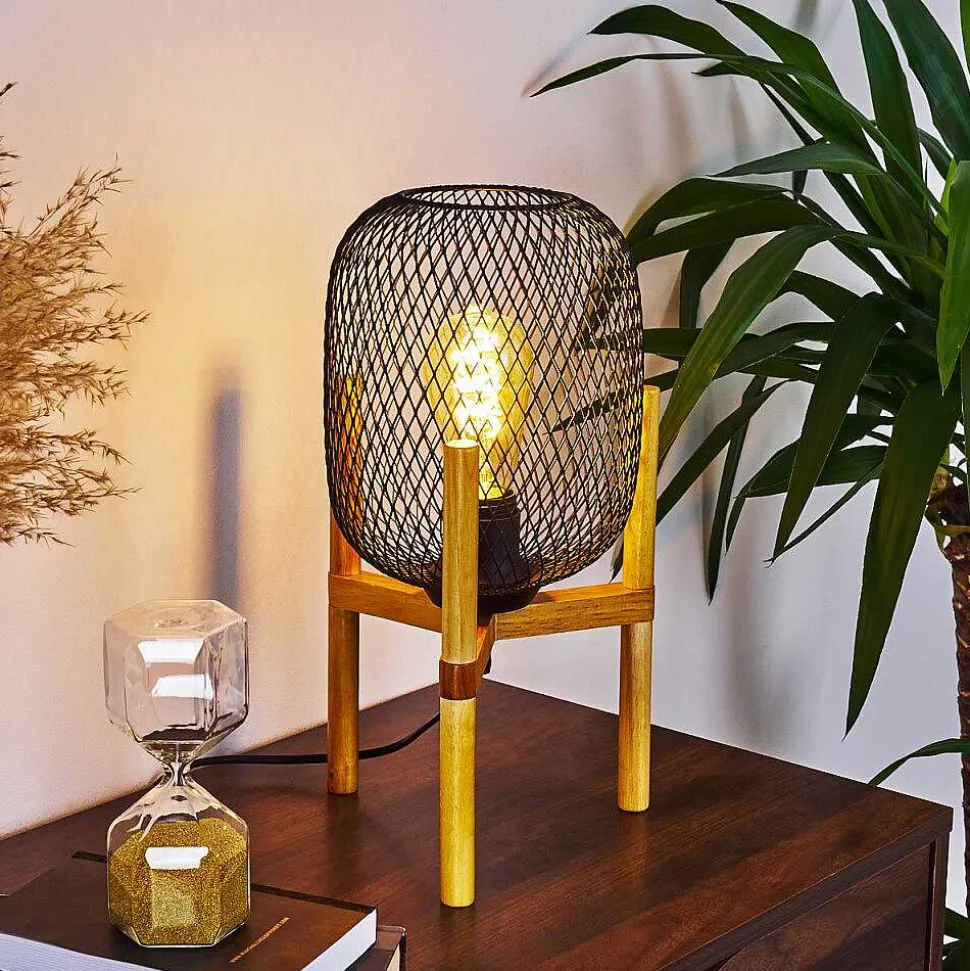 Lampe De Table Ateponta Bois Clair, Noir, 1 Lumiere