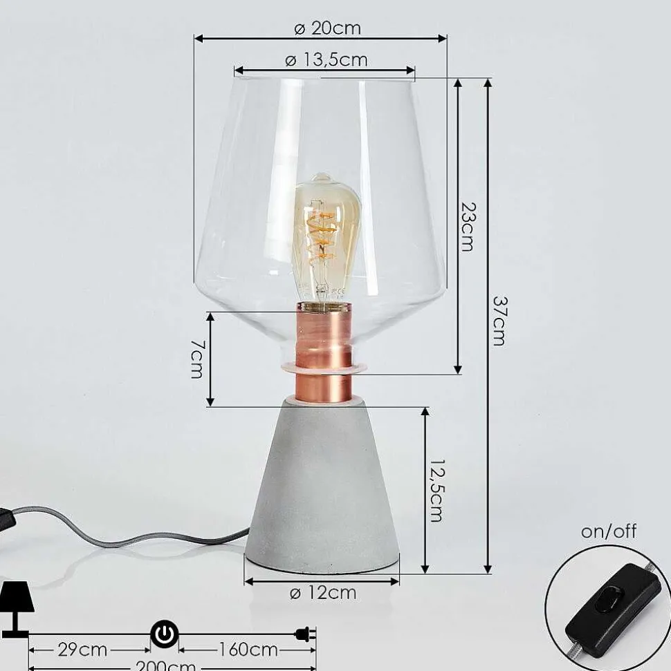 Lampe De Table Jaen Gris, Cuivre, 1 Lumiere