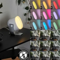 Lampe De Table Ledo Argente, 1 Lumiere, Changeur De Couleurs