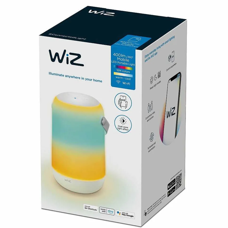 Lampe De Table Philips Wiz Portable Led Blanc, 1 Lumiere, Changeur De Couleurs