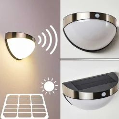 Lampe Solaire Basra Led Chrome, 1 Lumiere, Detecteur De Mouvement