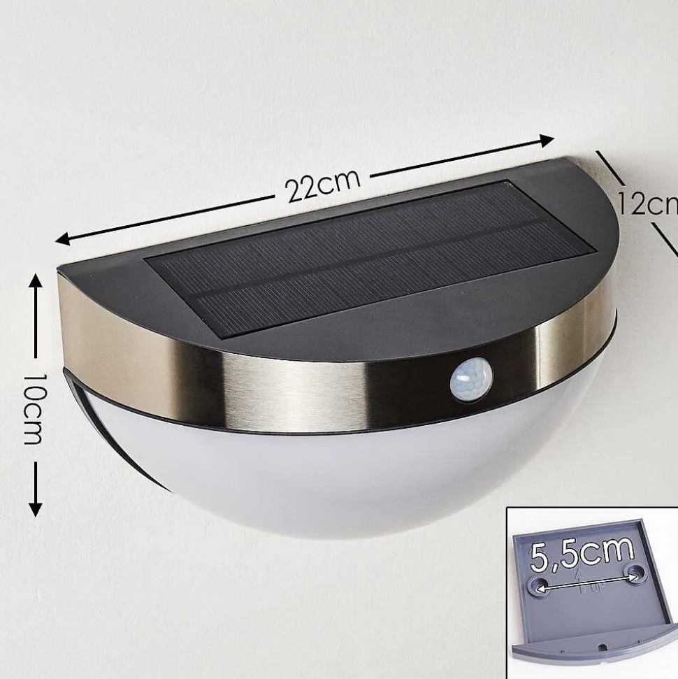 Lampe Solaire Basra Led Chrome, 1 Lumiere, Detecteur De Mouvement