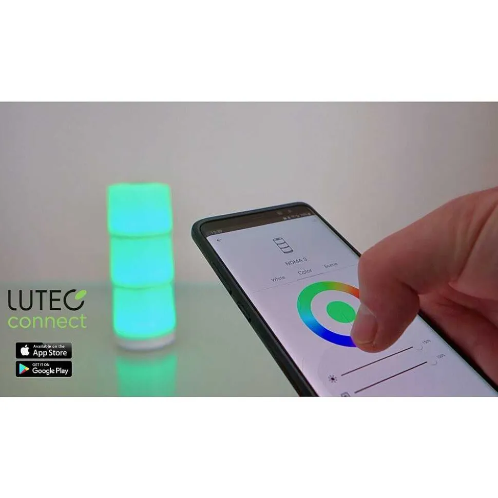 Lot De 2 Lampes Solaires Lutec Noma Led Blanc, 2 Lumieres, Changeur De Couleurs