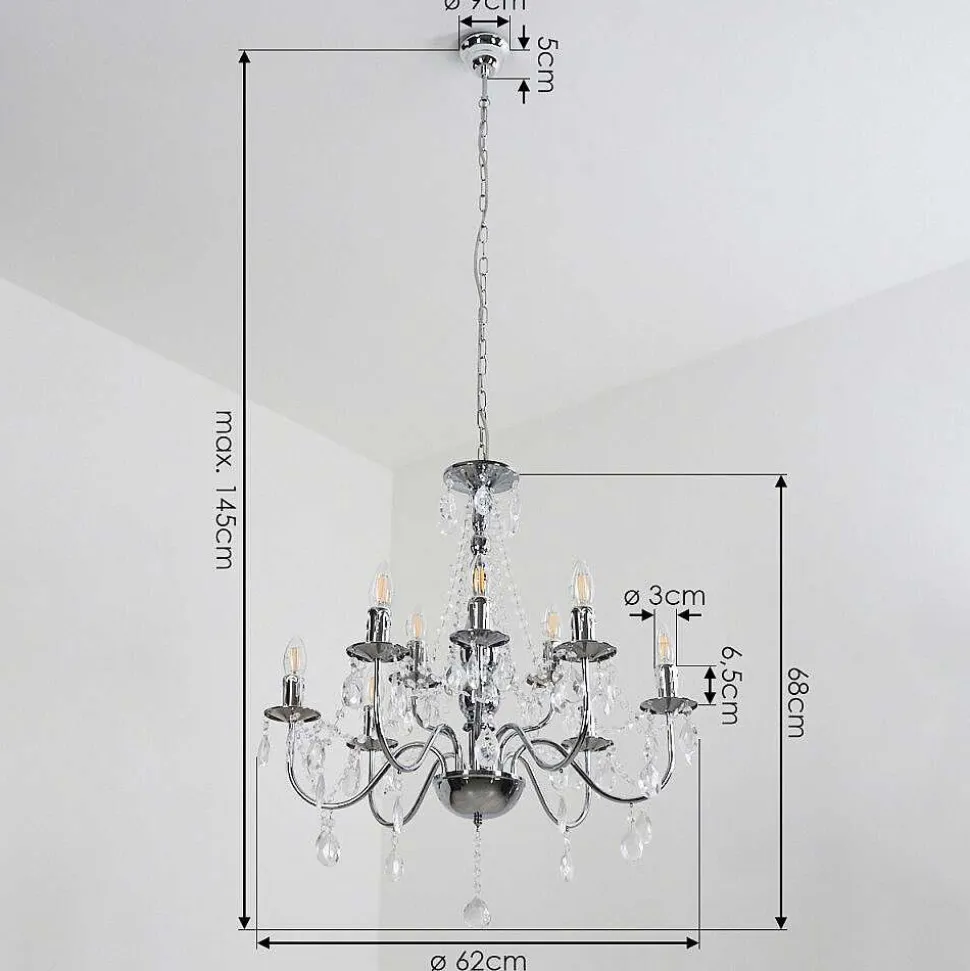 Lustre Cheop Chrome, Transparent, 9 Lumieres