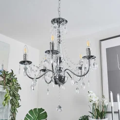 Lustre Cheop Chrome, Transparent, 5 Lumieres