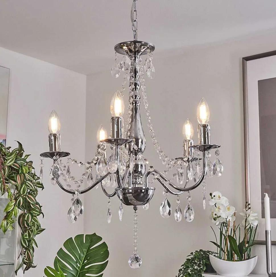 Lustre Cheop Chrome, Transparent, 5 Lumieres