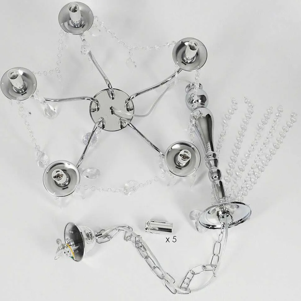 Lustre Cheop Chrome, Transparent, 5 Lumieres
