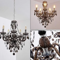 Lustre Delhi Noir, Transparent, 5 Lumieres