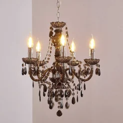 Lustre Delhi Noir, Transparent, 5 Lumieres