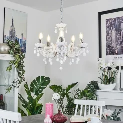 Lustre Malmback Chrome, Blanc, 5 Lumieres