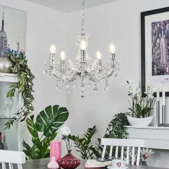 Lustre Malmback Chrome, Transparent, 5 Lumieres