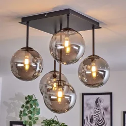 Plafonnier - Verre Chehalis Fume, 5 Lumieres