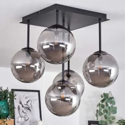 Plafonnier - Verre Chehalis Fume, 5 Lumieres