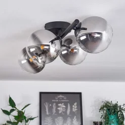 Plafonnier - Verre Chehalis Clair, Fume, 4 Lumieres
