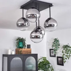 Plafonnier - Verre Chehalis Clair, Fume, 5 Lumieres