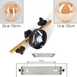 Plafonnier - Verre Chehalis Or, Noir, 3 Lumieres