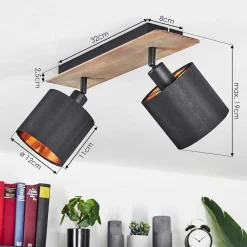 Plafonnier Alsen Bois Fonce, Noir, 2 Lumieres
