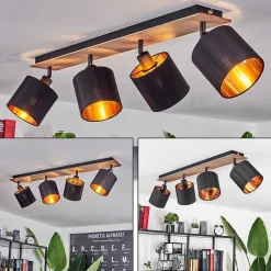 Plafonnier Alsen Bois Fonce, Noir, 4 Lumieres