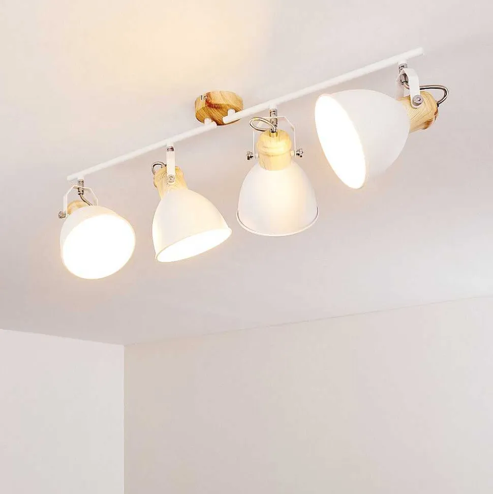 Plafonnier Banjul Bois Clair, Blanc, 4 Lumieres
