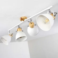 Plafonnier Banjul Bois Clair, Blanc, 4 Lumieres
