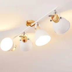 Plafonnier Banjul Bois Clair, Blanc, 4 Lumieres
