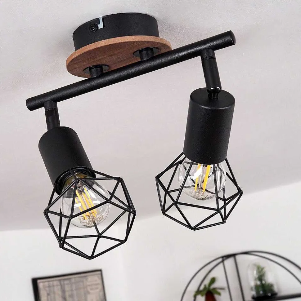Plafonnier Baripada Bois Fonce, Noir, 2 Lumieres
